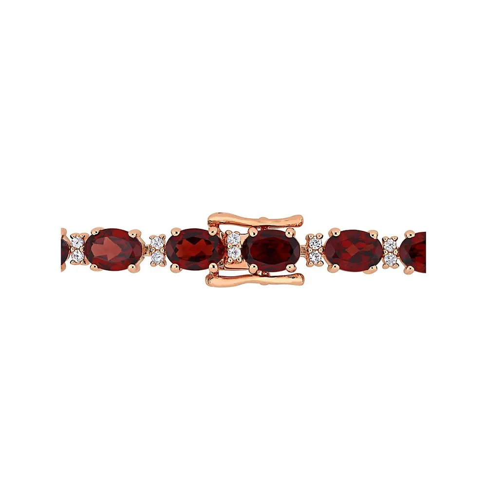 ​Rose Goldplated Sterling Silver, Garnet & White Sapphire Tennis Bracelet