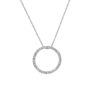 Collier à pendentif circulaire en or blanc 10 ct avec diamants 0,12 ct PT