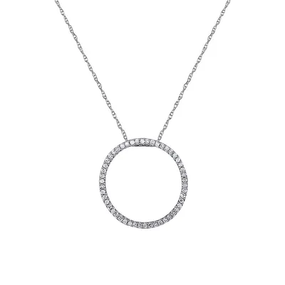10K White Gold 0.25 CT TW Diamond Circle Pendant Necklace