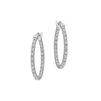 10K White Gold & 0.25 CT. T.W. Diamond Inside Outside Hoop Earrings