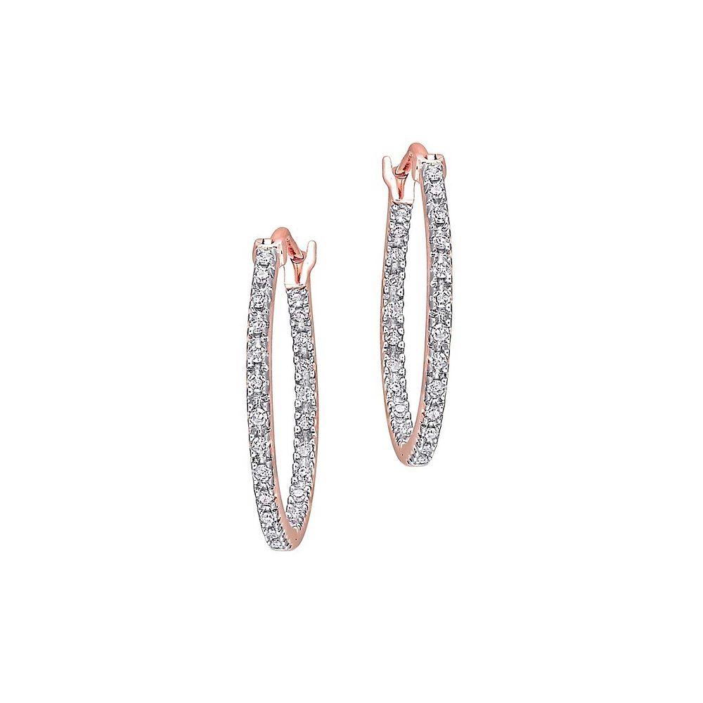 10K Rose Gold & 0.25 CT. T.W. Diamond Inside Outside Hoop Earrings