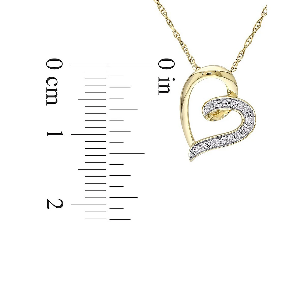 Collier à pendentif en or jaune 10 ct avec diamants 0,06 ct PT avec pendentif en forme de cœur en diamant 0,14 ct PT