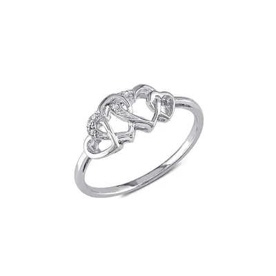 10k White Gold 0.02 CT. T.W. Diamond Interlocked Heart Ring