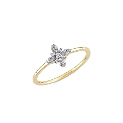 10K Yellow Gold & 0.1 CT. T.W. Diamond Floral Ring