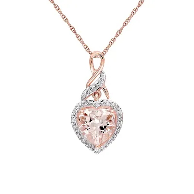 10K Rose Gold Morganite and 0.06 CT. T.W. Diamond Heart Infinity Pendant Necklace