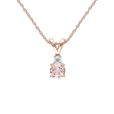 10K Rose Gold Morganite and 0.05 CT. T.W. Diamond Solitaire Pendant Necklace