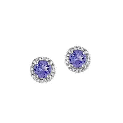 10K White Gold Tanzanite & 0.07 CT. T.W. Diamond Halo Stud Earrings