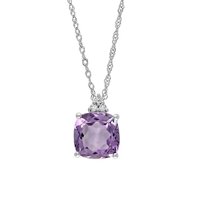 10K White Gold, Amethyst and Diamond Pendant Necklace