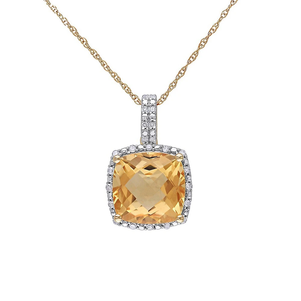 10K Yellow Gold 4 CT TW Citrine and 1.10 CT TW Diamond Halo Necklace