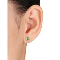 10K Yellow Gold, Peridot & Diamond Halo Round Stud Earrings