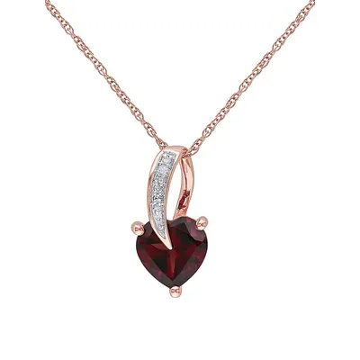 10K Rose Gold Garnet & 0.018 CT. T.W. Diamond Heart Pendant Necklace