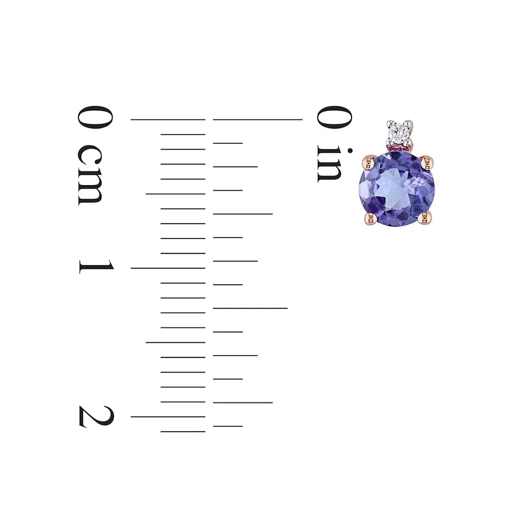 Boutons d'oreille en or rose 10 ct avec tanzanite et diamants 0,02 ct PT