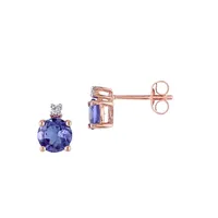 Boutons d'oreille en or rose 10 ct avec tanzanite et diamants 0,02 ct PT