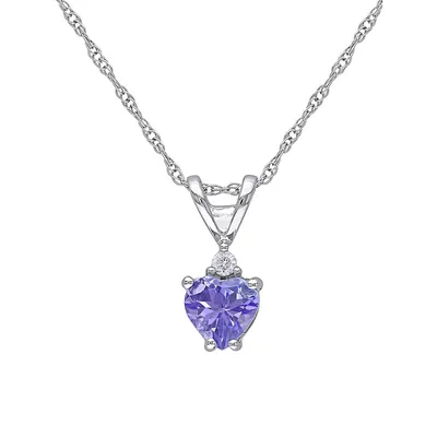 10K White Gold Tanzanite & 0.02 CT. T.W. Diamond Heart Pendant Necklace