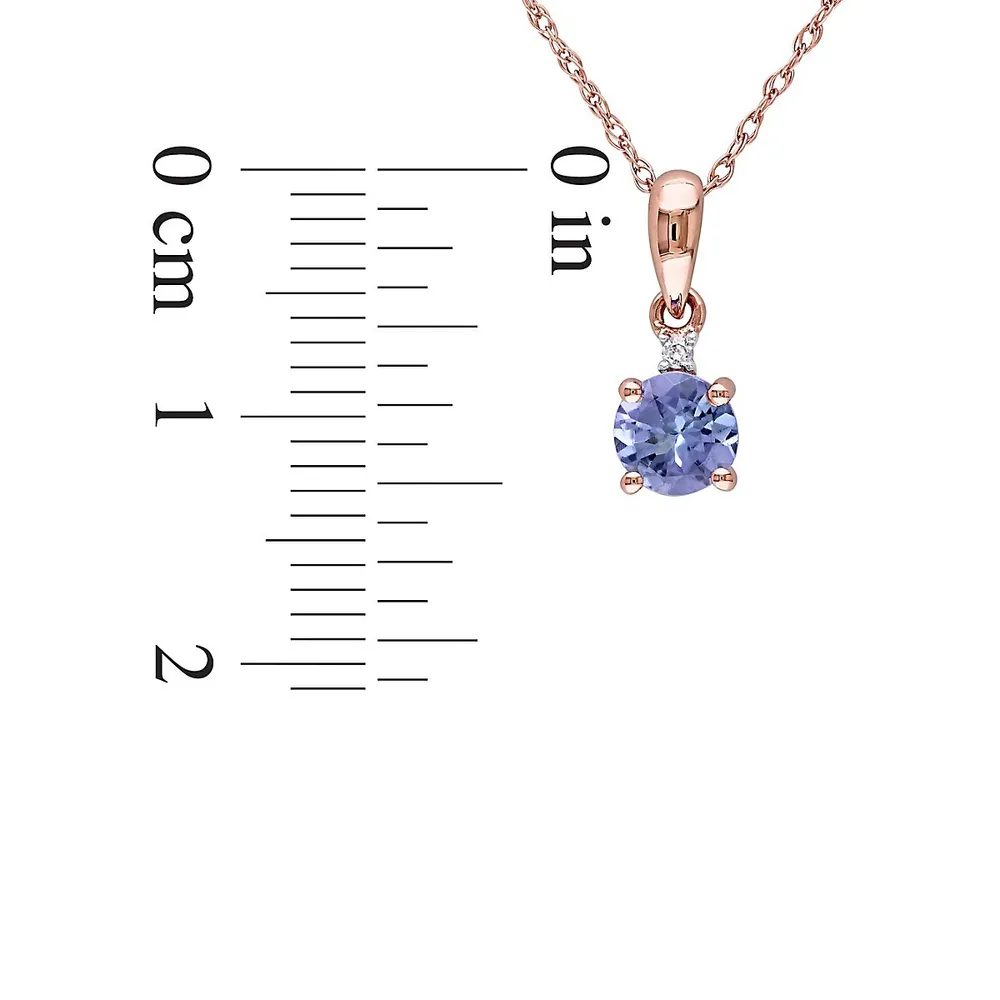 Collier à pendentif solitaire en or rose 10 ct avec tanzanite 0,01 ct PT .