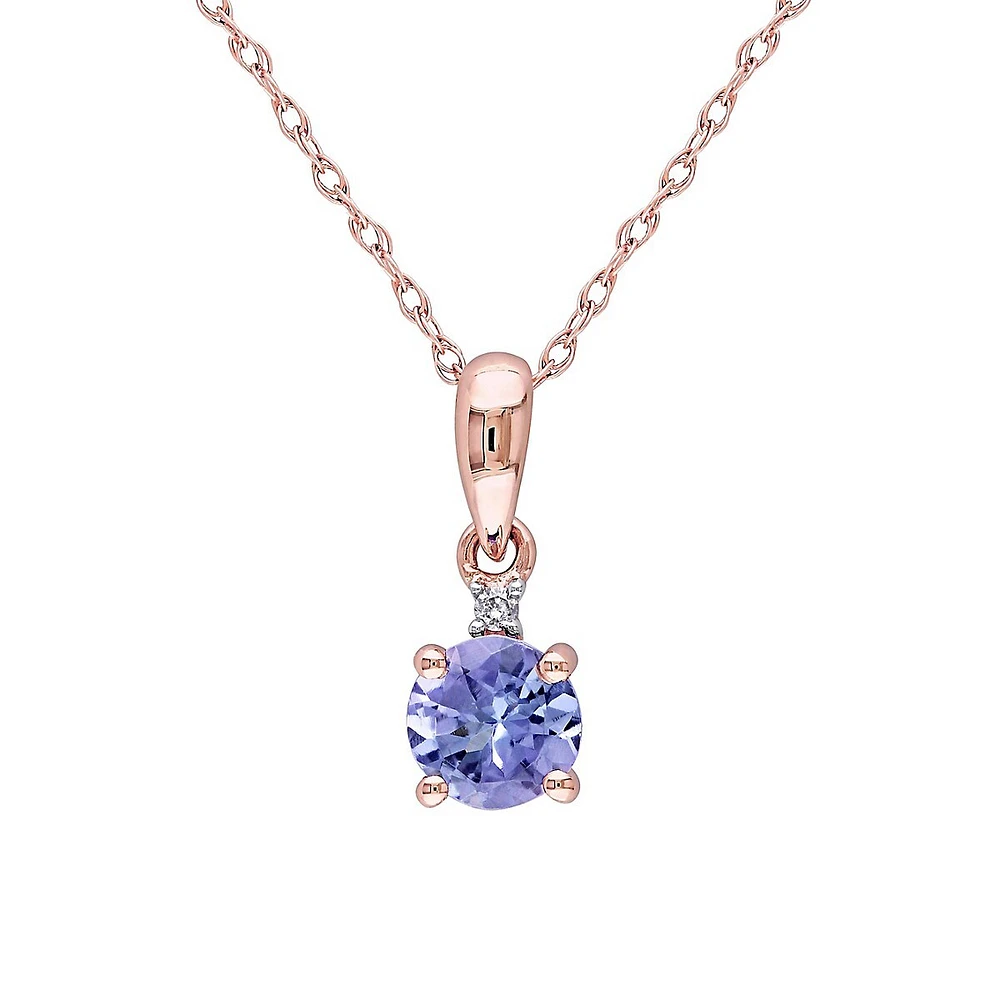 10K Rose Gold Tanzanite and 0.01 CT. T.W. Diamond Solitaire Pendant Necklace