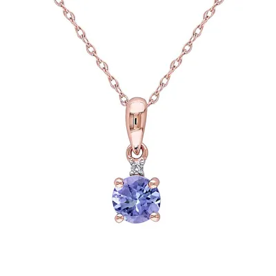 Collier à pendentif solitaire en or rose 10 ct avec tanzanite 0,01 ct PT .