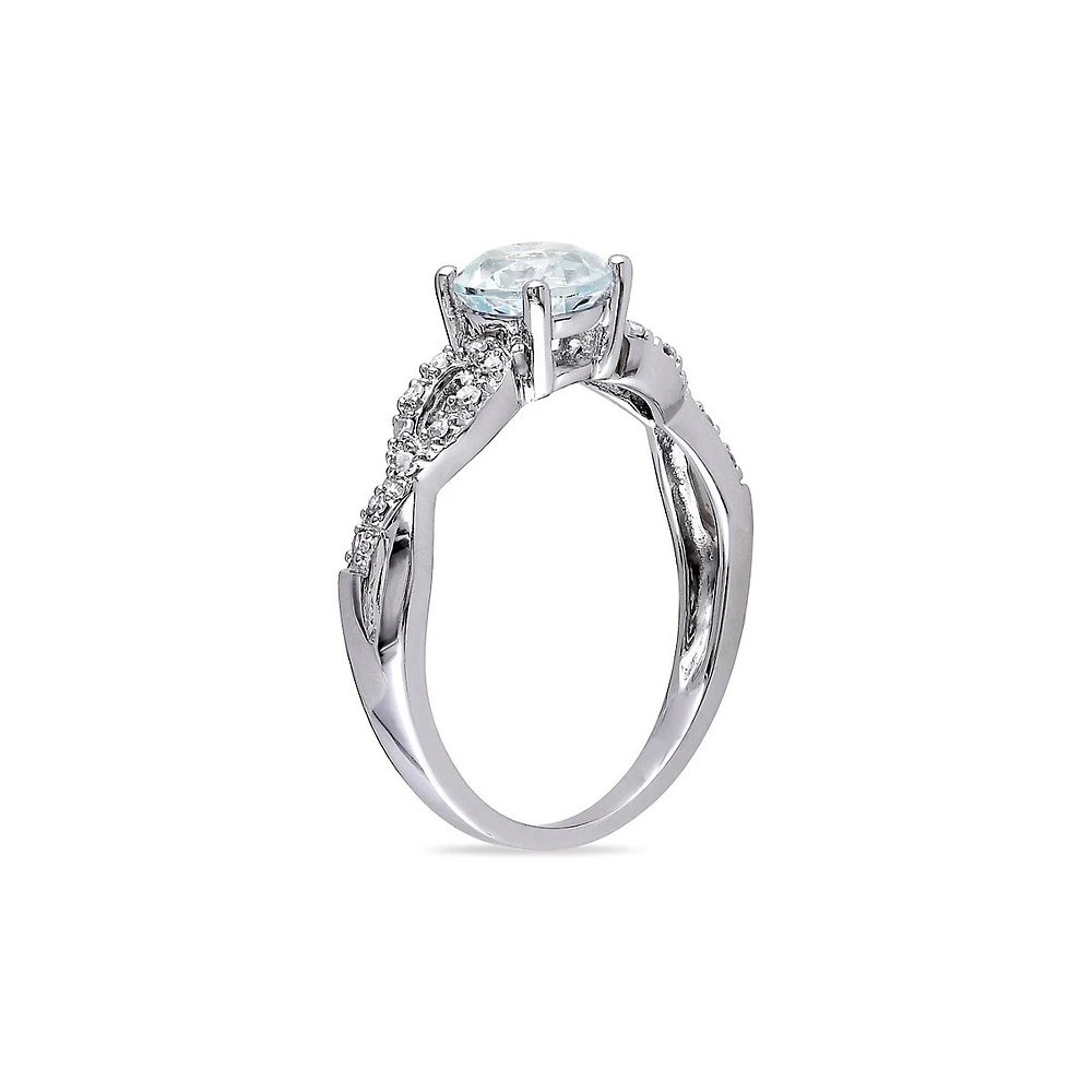 Bague de fiançailles Infinity en or blanc 10 ct avec aigue-marine et diamant