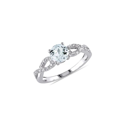 Bague de fiançailles Infinity en or blanc 10 ct avec aigue-marine et diamant