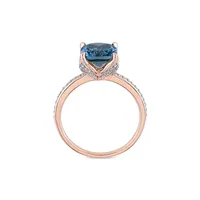 Bague en or rose 10 ct avec topaze bleu londonien et diamants