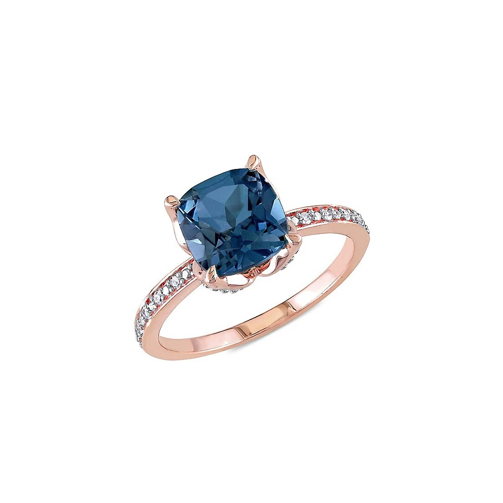 10K Rose Gold, London Blue Topaz and Diamond Ring