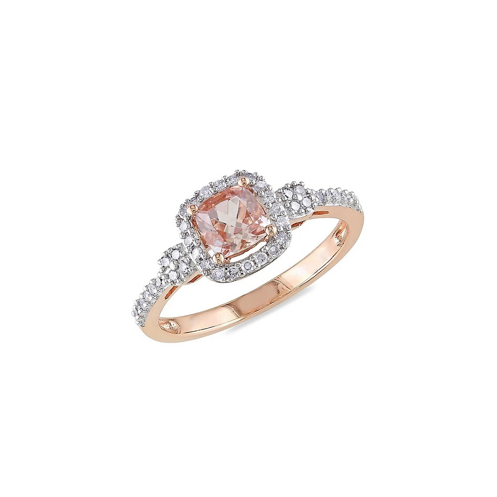 10K Rose Gold, Morganite and Diamond Halo Ring