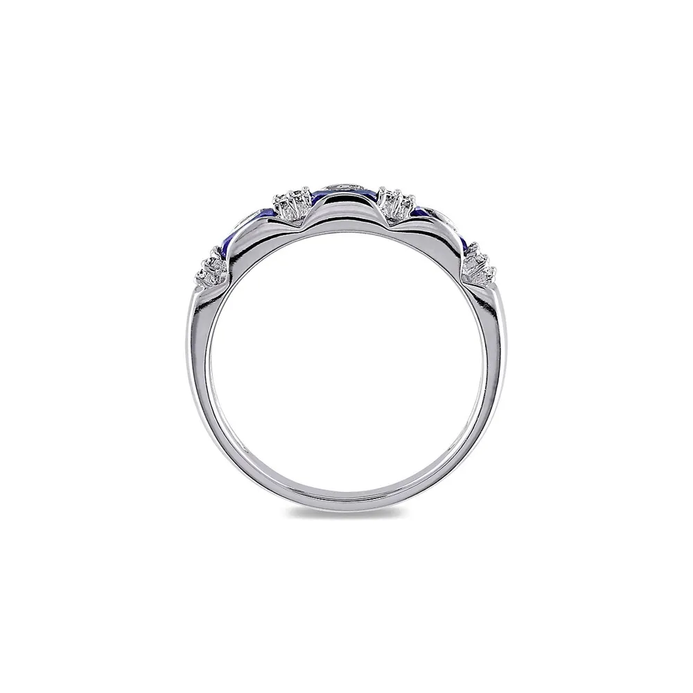 10K White Gold, Sapphire & 0.07 CT. T.W. Diamond Eternity Ring