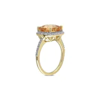 10K Yellow Gold, Citrine & 0.1 CT. T.W. Diamond Halo Ring