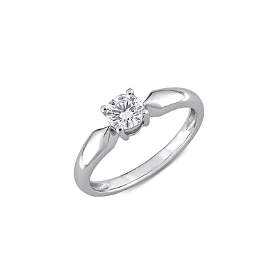 14K White Gold & Created Moissanite Solitaire Engagement Ring