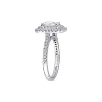 10K White Gold and Created Moissanite Square Halo Engagement Ring