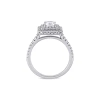 10K White Gold and Created Moissanite Square Halo Engagement Ring
