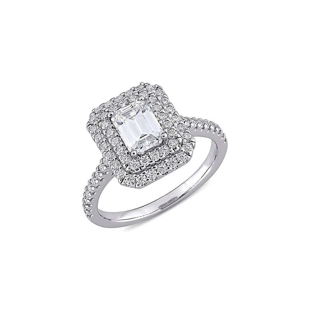 Bague de fiançailles à pourtour carré en or blanc 10 ct avec moissanites synthétiques