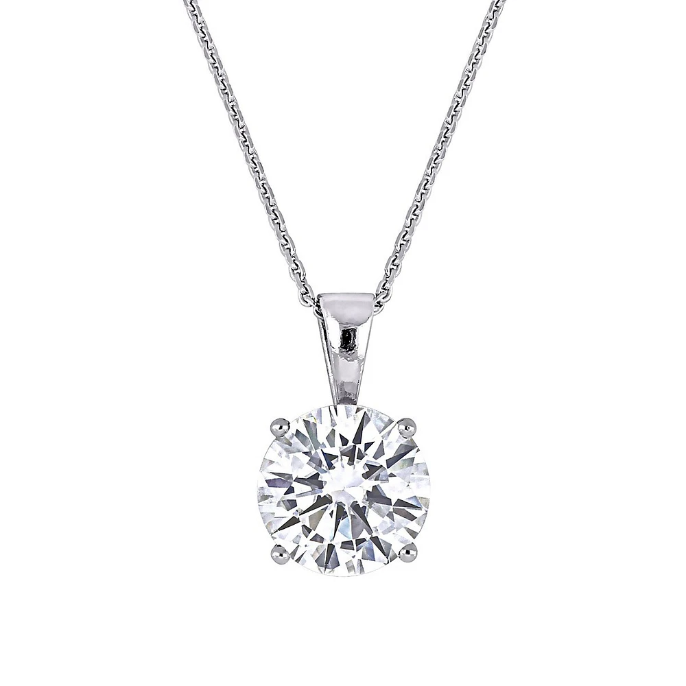 Collier à pendentif solitaire en or blanc 14 ct avec moissanite synthétique 2 ct PT