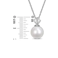 Collier en argent sterling avec perle d'eau douce cultivée de 11 à 12 mm et diamants 0,01 ct PT .