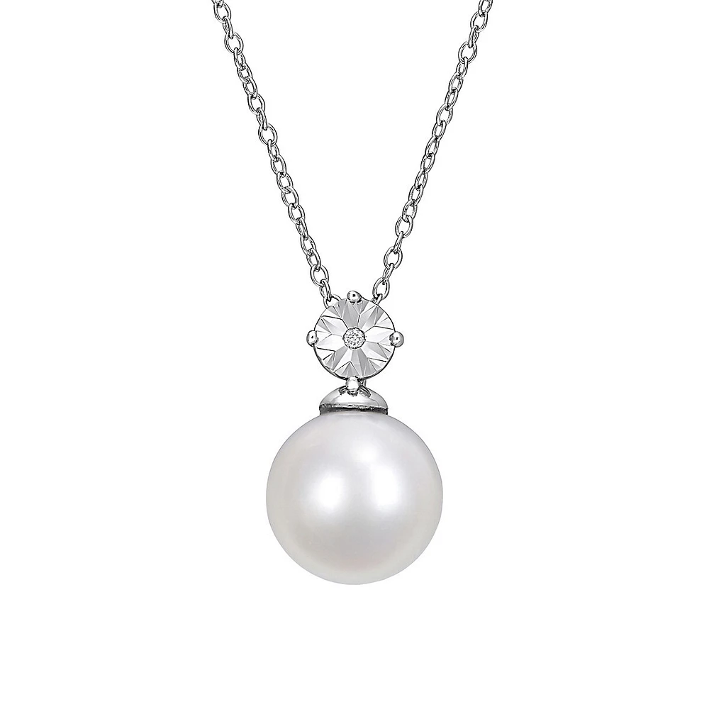 Collier en argent sterling avec perle d'eau douce cultivée de 11 à 12 mm et diamants 0,01 ct PT .