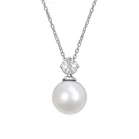 Collier en argent sterling avec perle d'eau douce cultivée de 11 à 12 mm et diamants 0,01 ct PT .