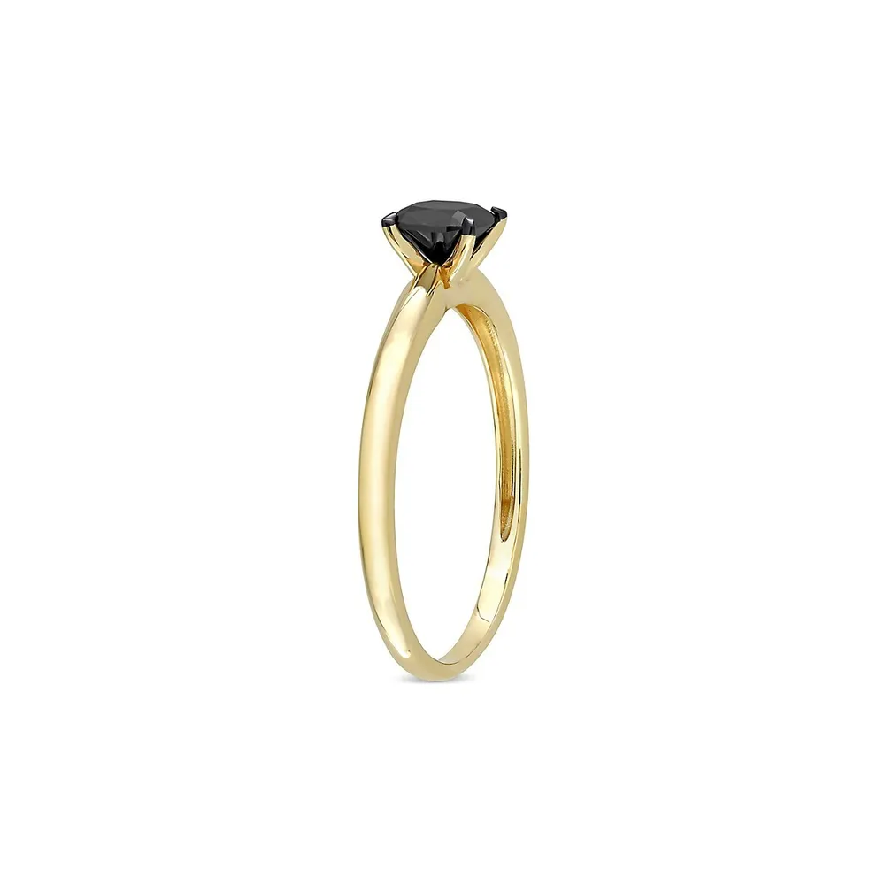 Bague à solitaire en or jaune 14 ct avec placage rhodié noir et diamant 0,5 PT taillé coussin