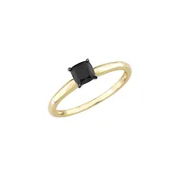 Bague à solitaire en or jaune 14 ct avec placage rhodié noir et diamant 0,5 PT taillé coussin