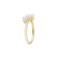 10K Yellow Gold, 3-5.4MM Cultured Freshwater Pearl & 0.013 CT. T.W. Diamond Accent 3-Stone Bypass Ring