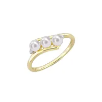 10K Yellow Gold, 3-5.4MM Cultured Freshwater Pearl & 0.013 CT. T.W. Diamond Accent 3-Stone Bypass Ring
