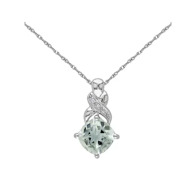 Collier à pendentif en forme de torsade en or blanc 10 ct avec quartz vert et diamants de 0,015 ct PT