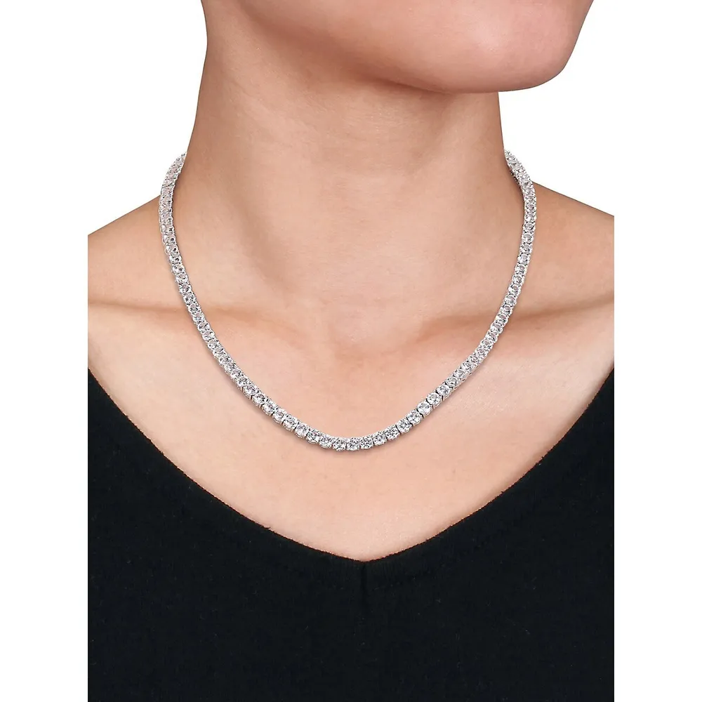 Collier rivière en argent sterling avec saphirs blancs synthétiques