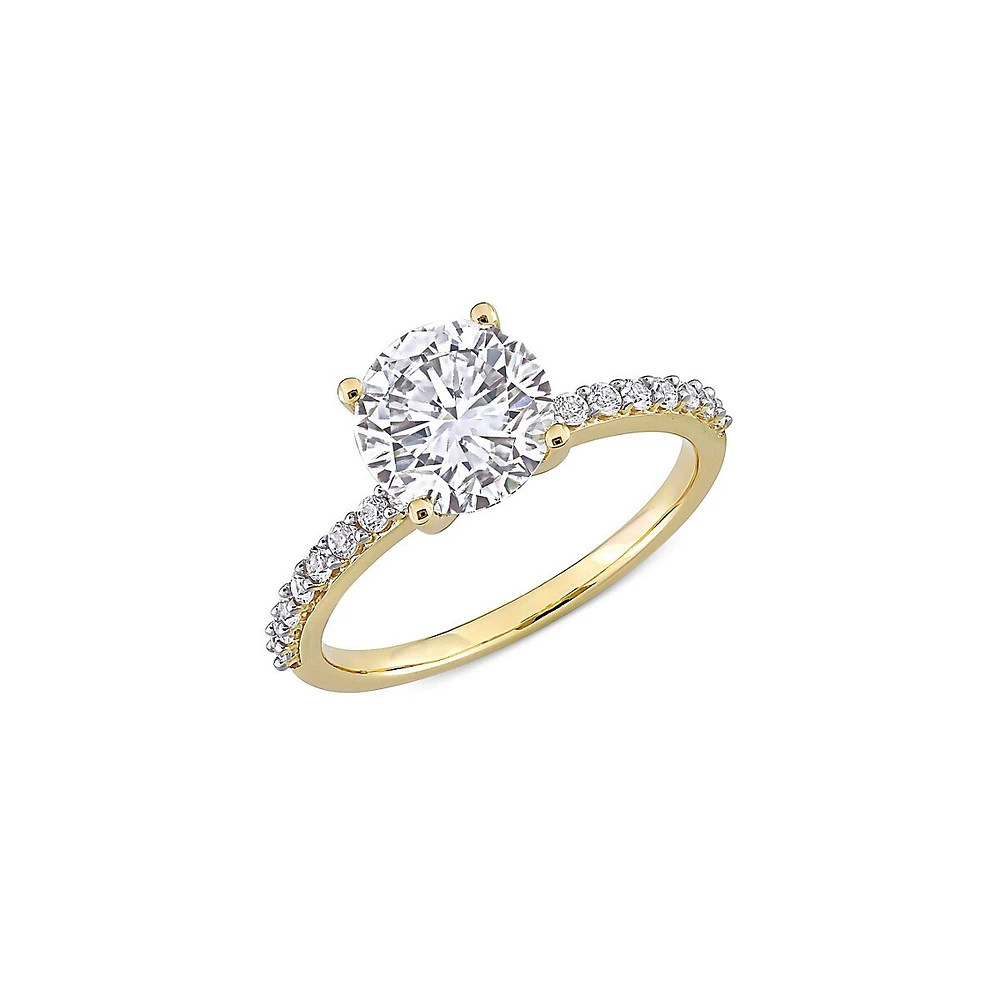 Bague à solitaire en or jaune 10 ct avec saphirs blancs synthétiques