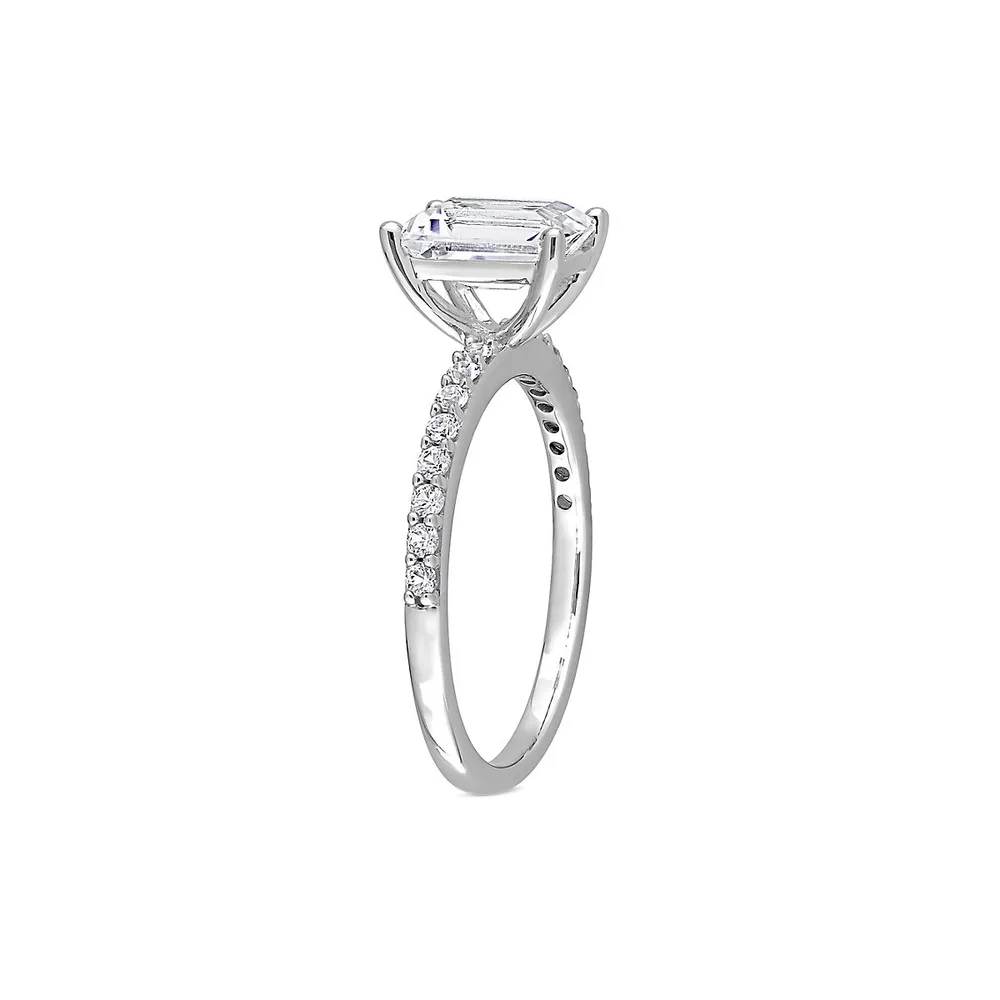 10K White Gold & Created Sapphire Emerald-Cut Solitaire Ring