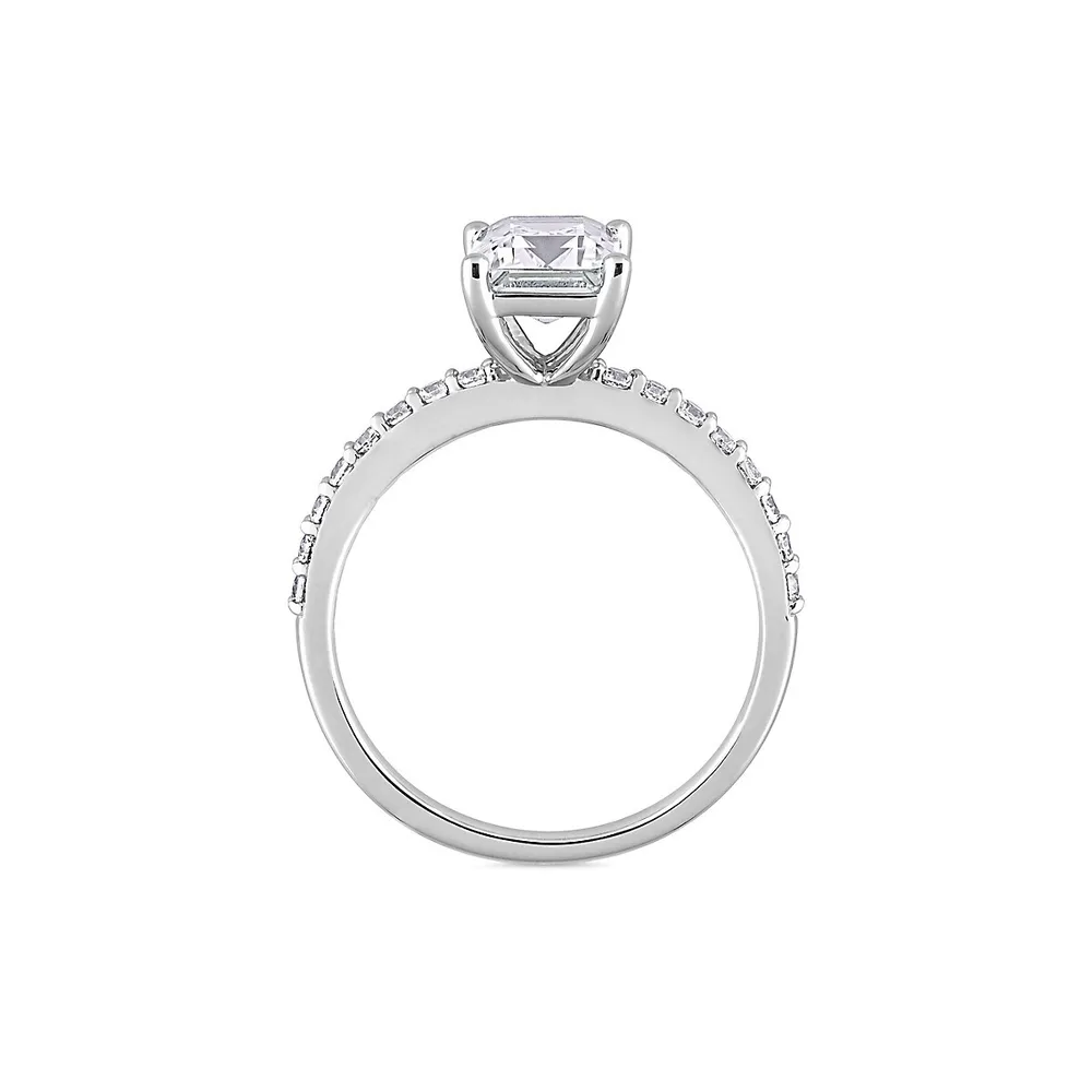 10K White Gold & Created Sapphire Emerald-Cut Solitaire Ring