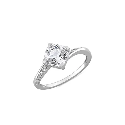 10K White Gold, Created Sapphire & 0.07 CT. T.W. Diamond Ring