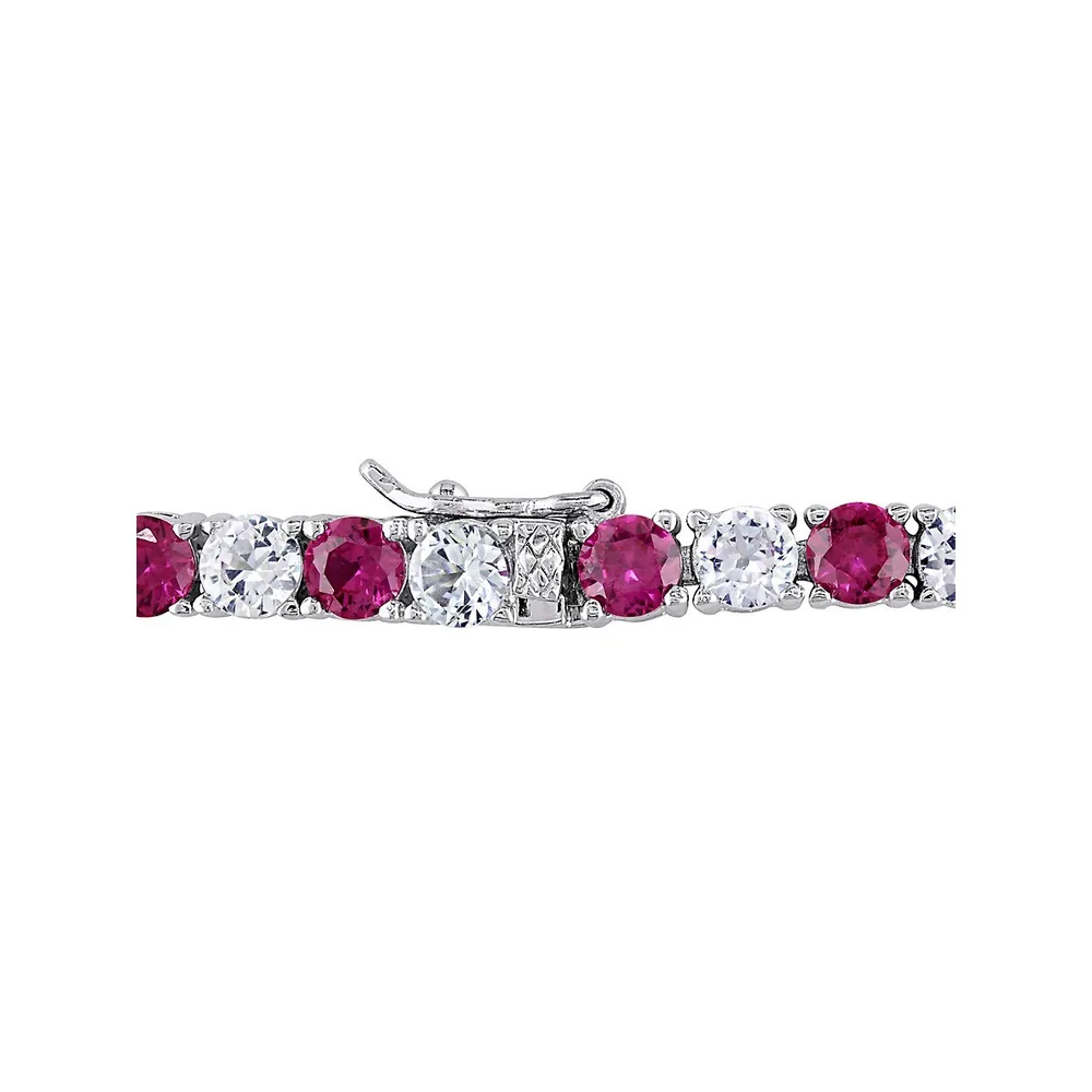 Sterling Silver, Created Ruby & White Sapphire Tennis Bracelet