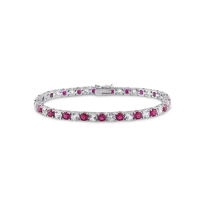 Sterling Silver, Created Ruby & White Sapphire Tennis Bracelet