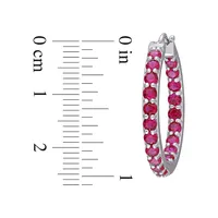 Sterling Silver & Created Ruby Inside-Outside Hoop Earrings