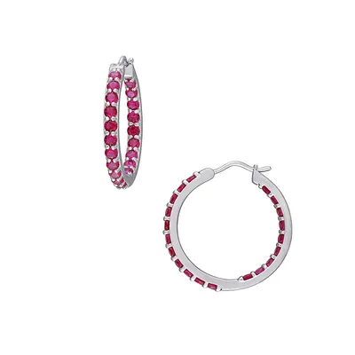 Sterling Silver & Created Ruby Inside-Outside Hoop Earrings